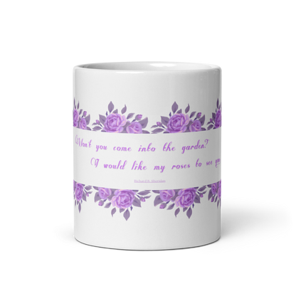 GlossyWhiteCeramicMug_11oz_PinkFloralBand_RomanticQuote_FrenchCountry_StyleA