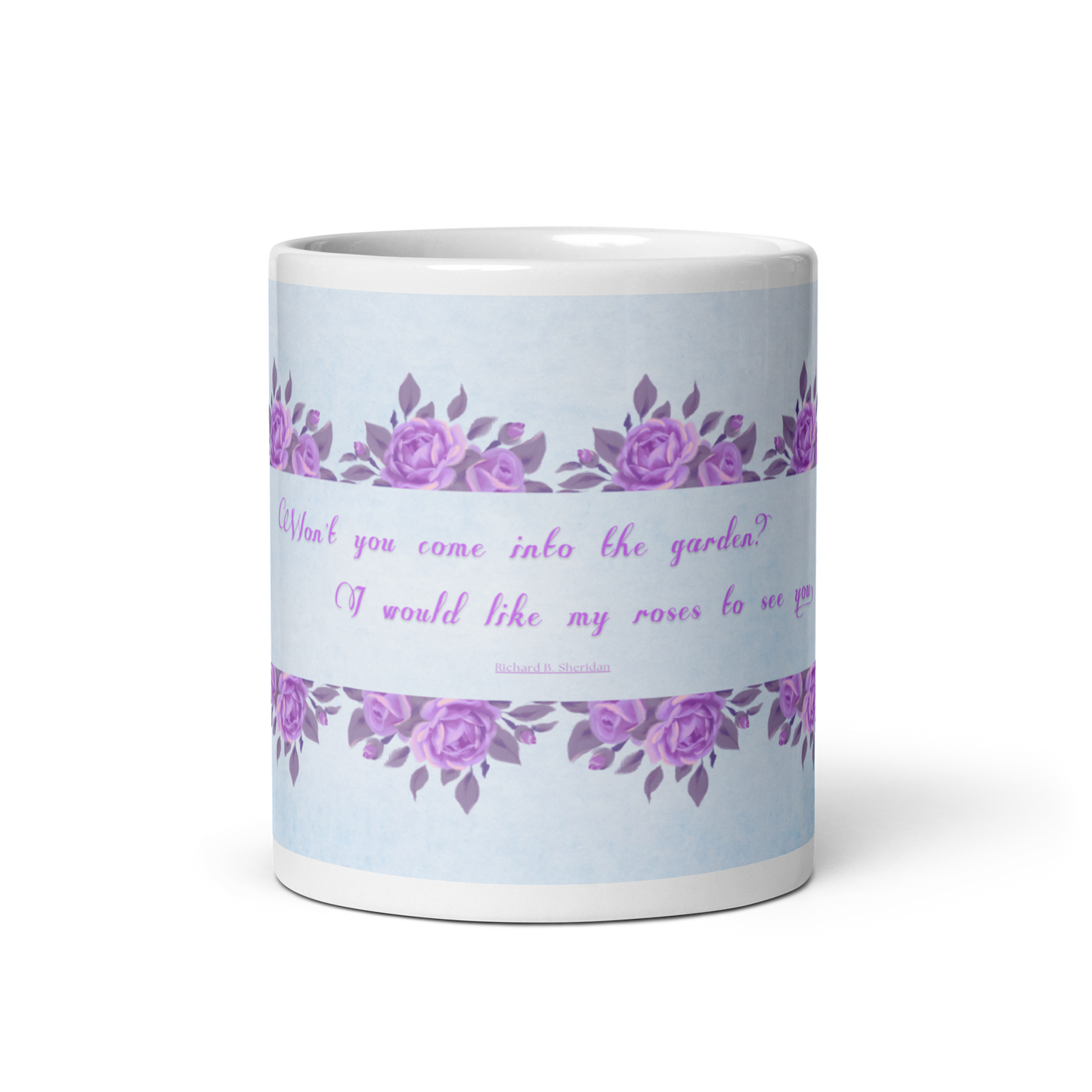 GlossyWhiteCeramicMug_11oz_PinkFloralBand_RomanticQuote_FrenchCountry_StyleB