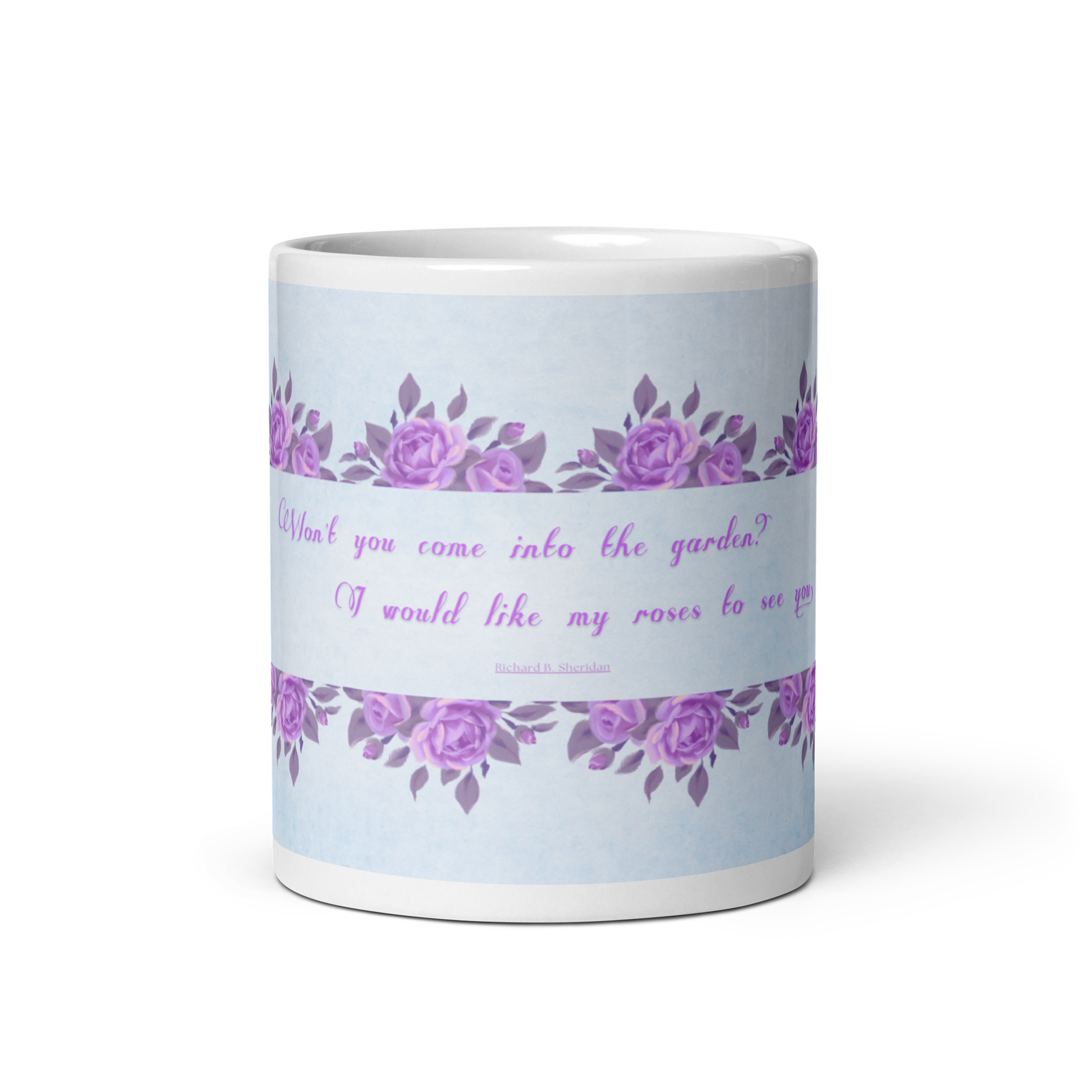 GlossyWhiteCeramicMug_11oz_PinkFloralBand_RomanticQuote_FrenchCountry_StyleB