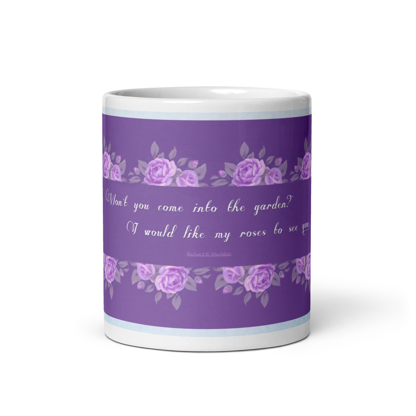 GlossyWhiteCeramicMug_11oz_PinkFloralBand_RomanticQuote_FrenchCountry_StyleC