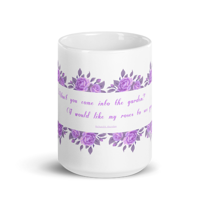 GlossyWhiteCeramicMug_15oz_PinkFloralBand_RomanticQuote_FrenchCountry_StyleA