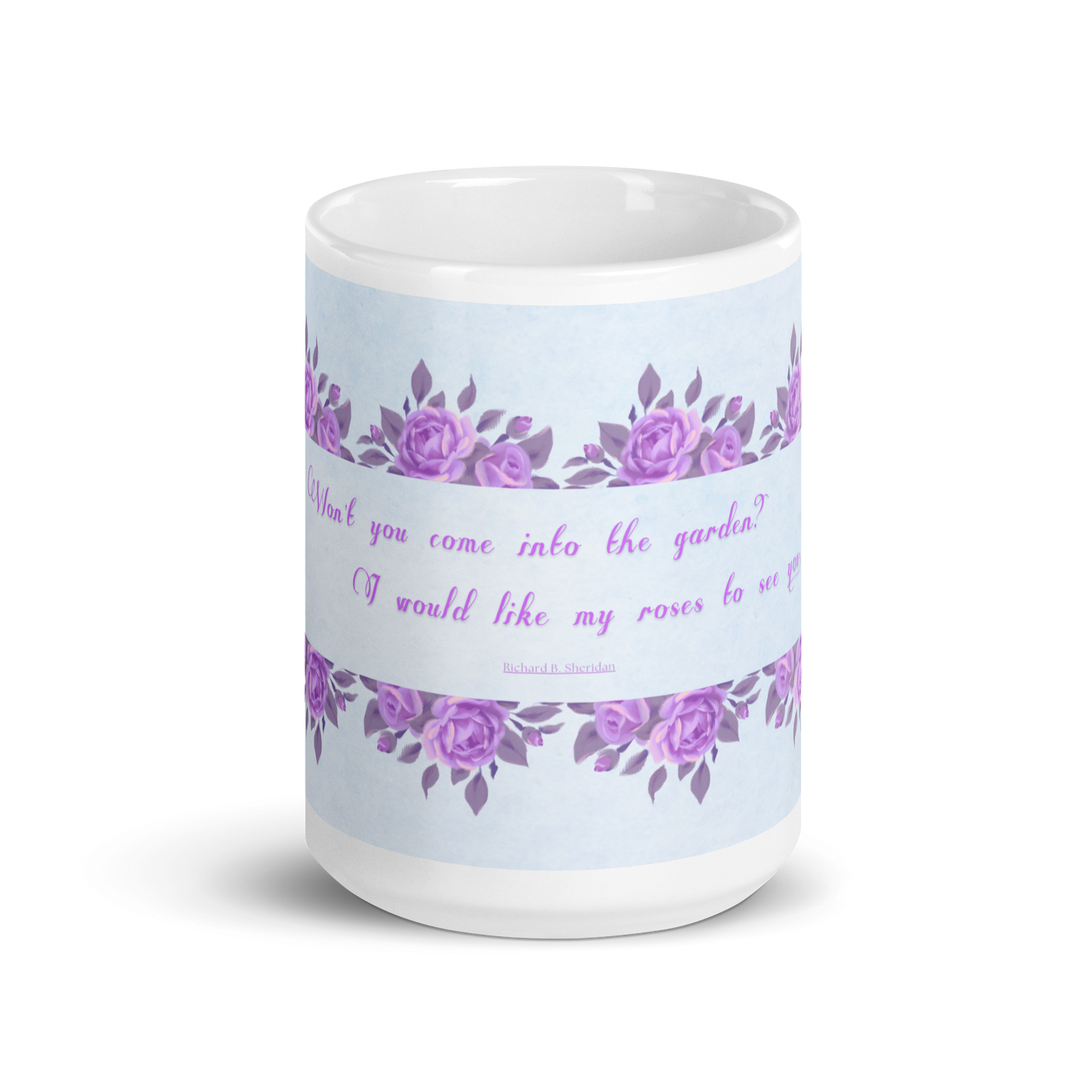 GlossyWhiteCeramicMug_15oz_PinkFloralBand_RomanticQuote_FrenchCountry_StyleB