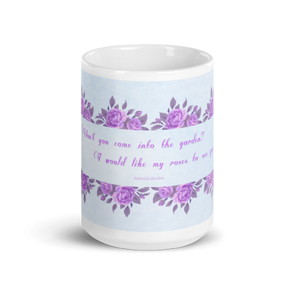 GlossyWhiteCeramicMug_15oz_PinkFloralBand_RomanticQuote_FrenchCountry_StyleB