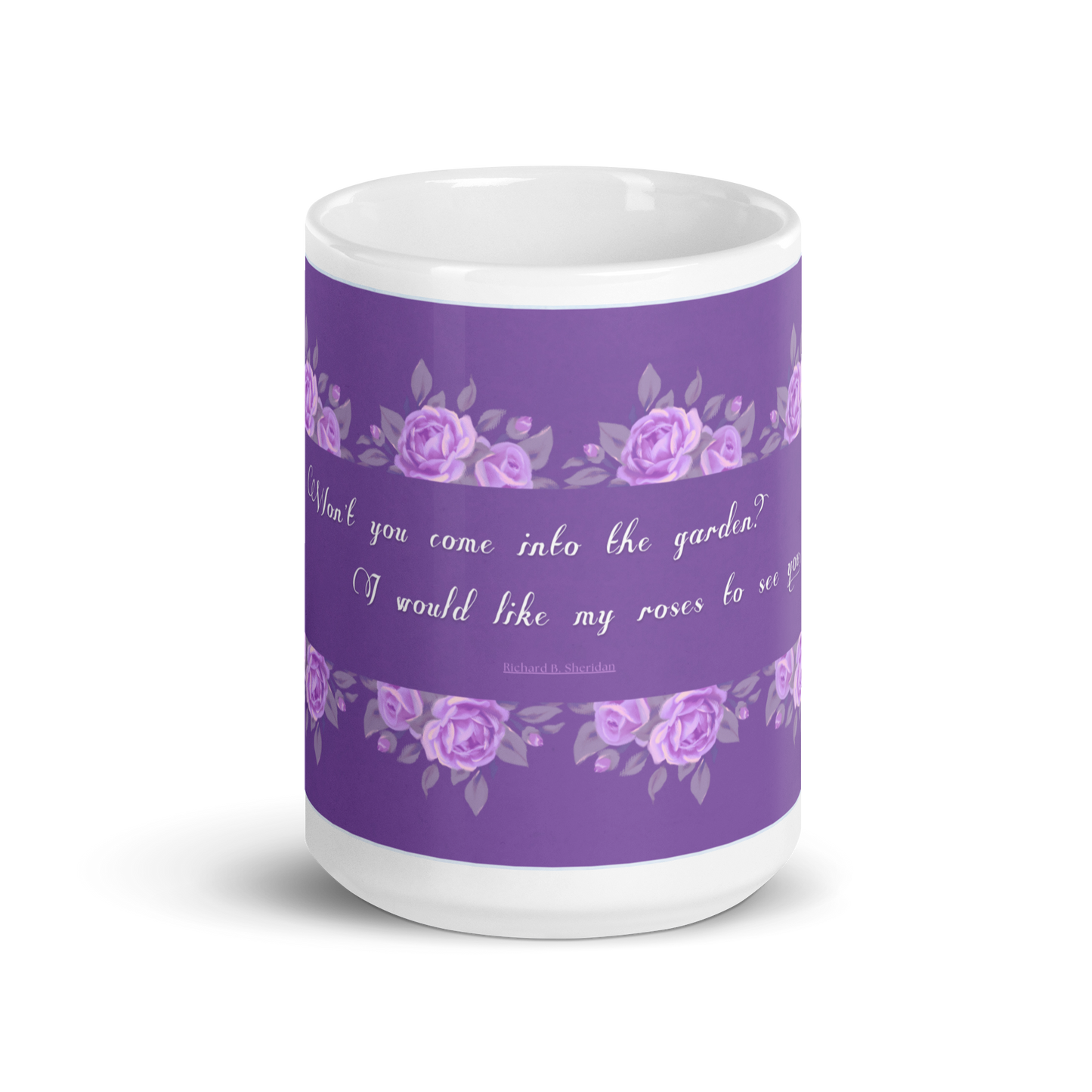 GlossyWhiteCeramicMug_15oz_PinkFloralBand_RomanticQuote_FrenchCountry_StyleC