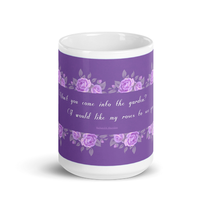 GlossyWhiteCeramicMug_15oz_PinkFloralBand_RomanticQuote_FrenchCountry_StyleC