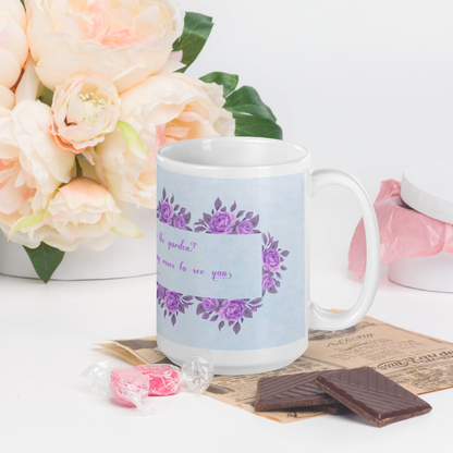 GlossyWhiteCeramicMug_15oz_PinkFloralBand_RomanticQuote_FrenchCountry_StyleB