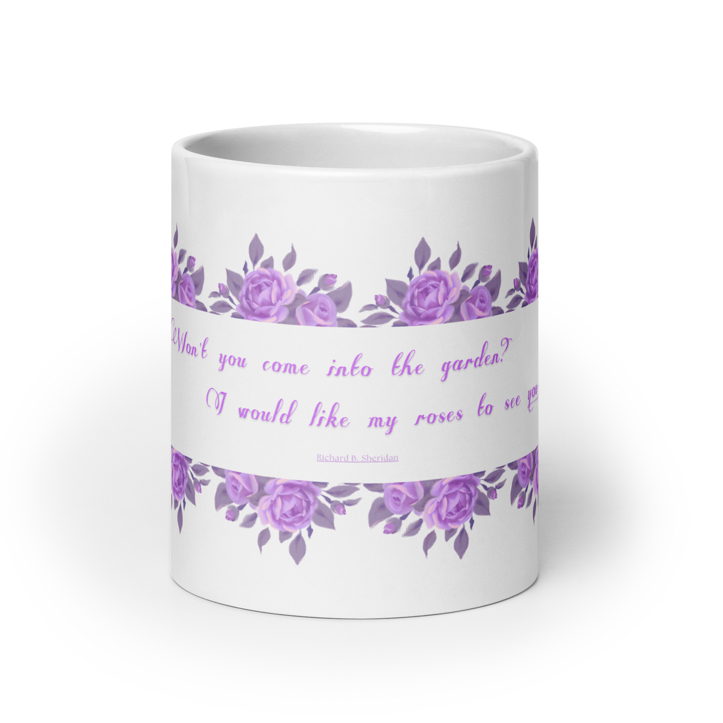 GlossyWhiteCeramicMug_20oz_PinkFloralBand_RomanticQuote_FrenchCountry_StyleA