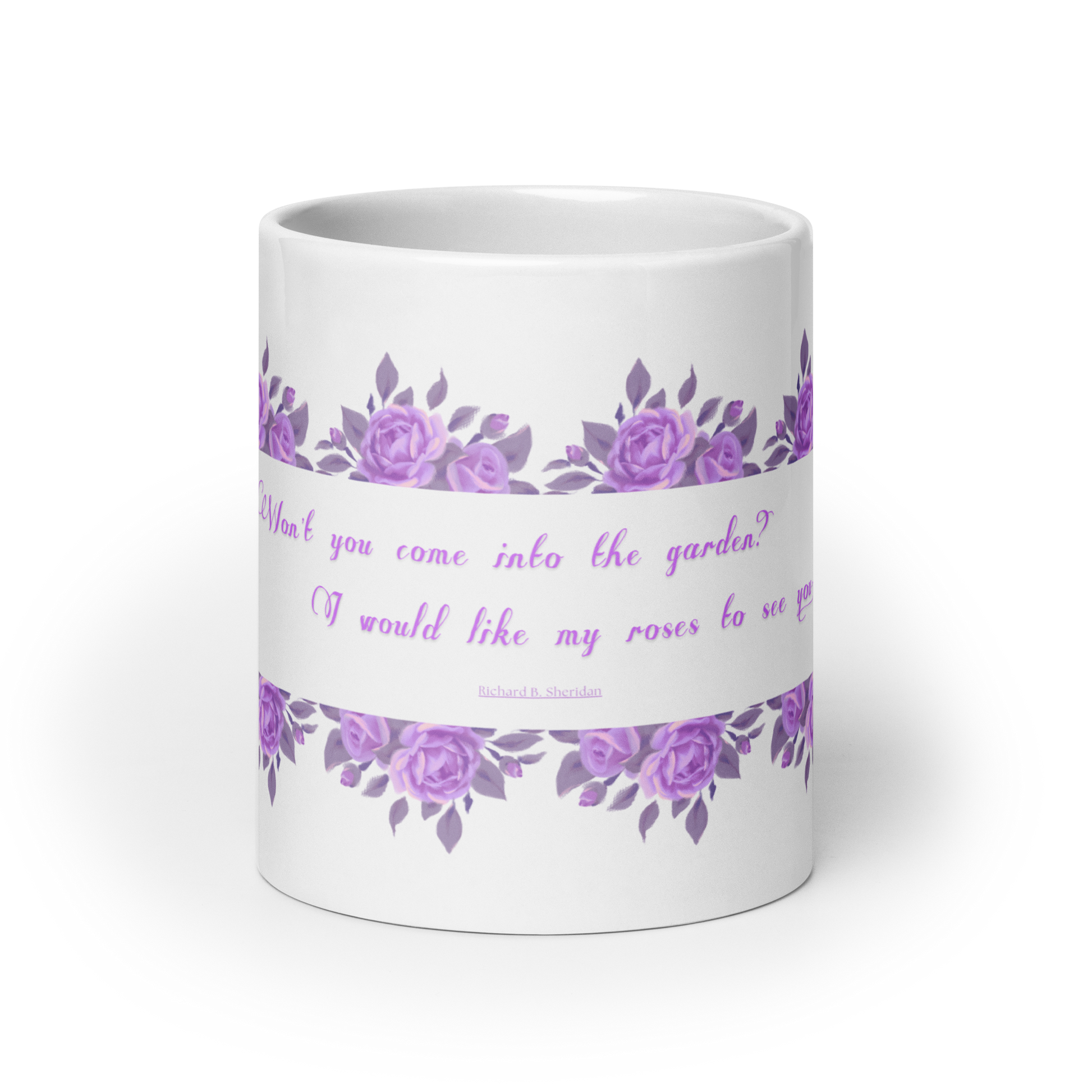 GlossyWhiteCeramicMug_20oz_PinkFloralBand_RomanticQuote_FrenchCountry_StyleA