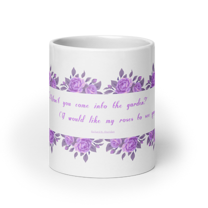 GlossyWhiteCeramicMug_20oz_PinkFloralBand_RomanticQuote_FrenchCountry_StyleA