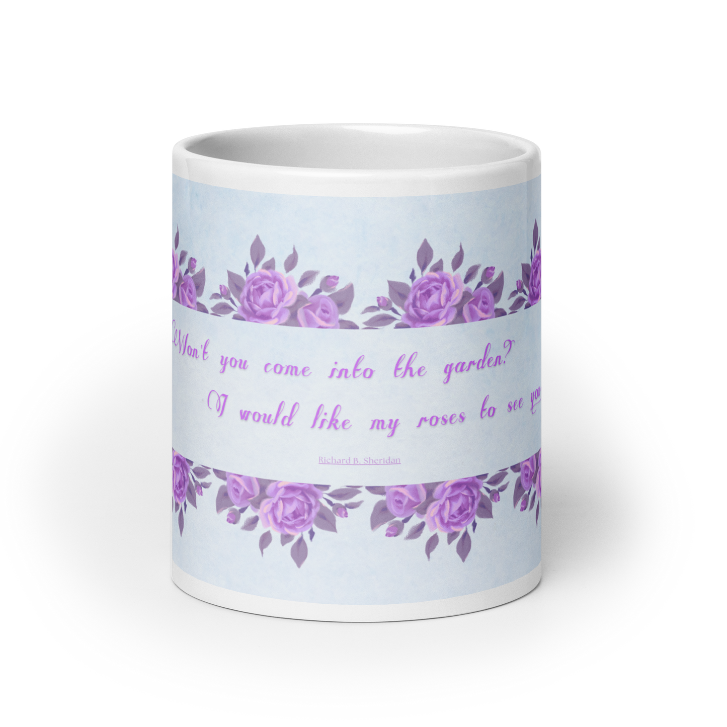 GlossyWhiteCeramicMug_20oz_PinkFloralBand_RomanticQuote_FrenchCountry_StyleB