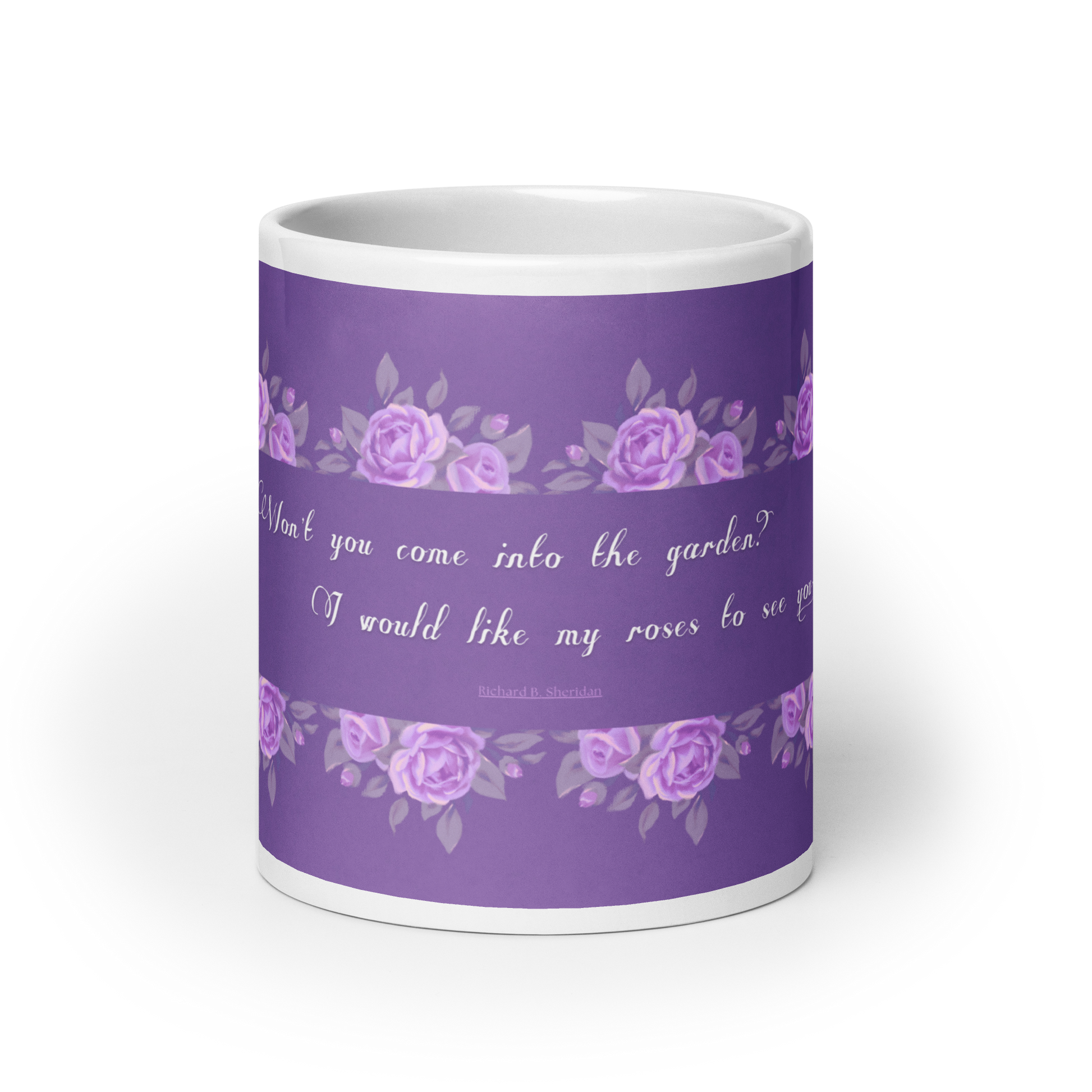 GlossyWhiteCeramicMug_20oz_PinkFloralBand_RomanticQuote_FrenchCountry_StyleC