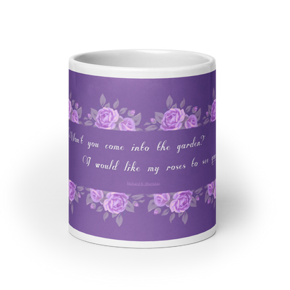 GlossyWhiteCeramicMug_20oz_PinkFloralBand_RomanticQuote_FrenchCountry_StyleC