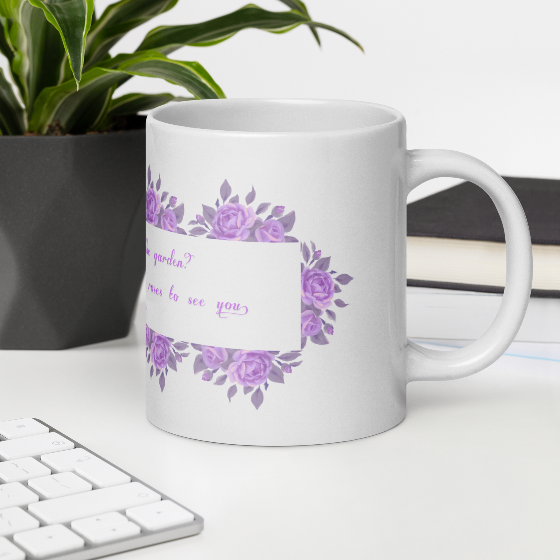 GlossyWhiteCeramicMug_20oz_PinkFloralBand_RomanticQuote_FrenchCountry_StyleA